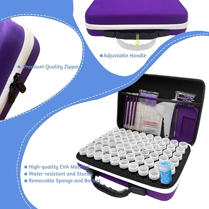 60 Slot Diamond Painting Storage Containers | Purple 60-slot storage box with tools & accessories for diamond art