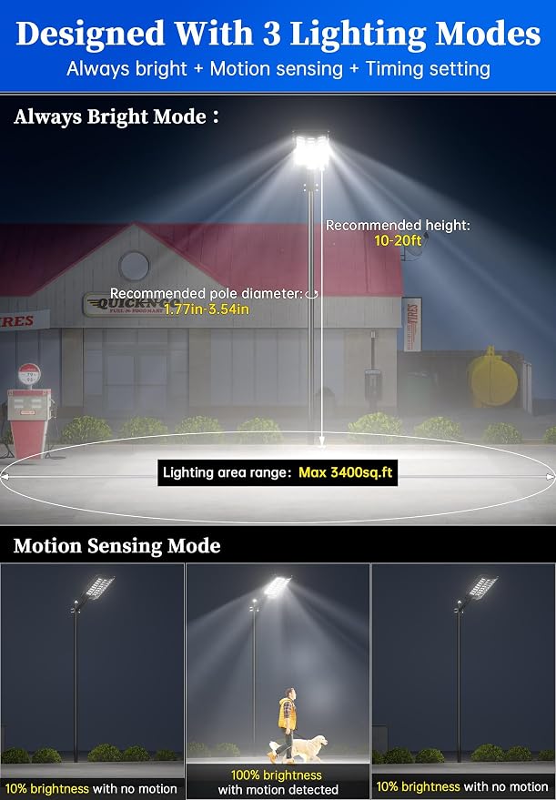 Gefolly SL-8600W Solar Street Lights Outdoor, 680000LM Commercial Parking Lot Light, 6500K Dusk to Dawn IP67 Security Flood Lights Motion Sensor Led Lamp for Basketball Court, Road, Yard