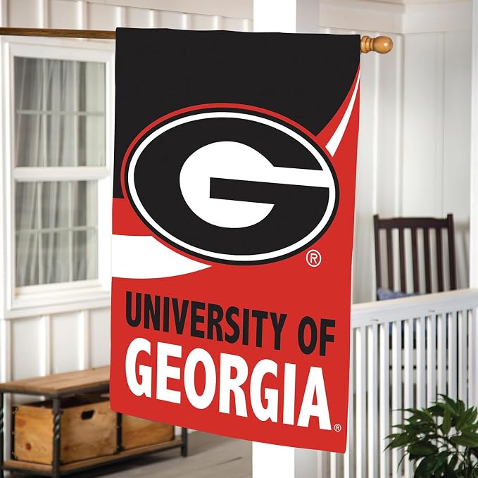 NCAA University of Georgia House Flag, 28 x 44, Double Sided Garden Flags for Outside, Outdoor College Flags & Banners for Gardens Patio, Indoor Wall Decor Flag for Room