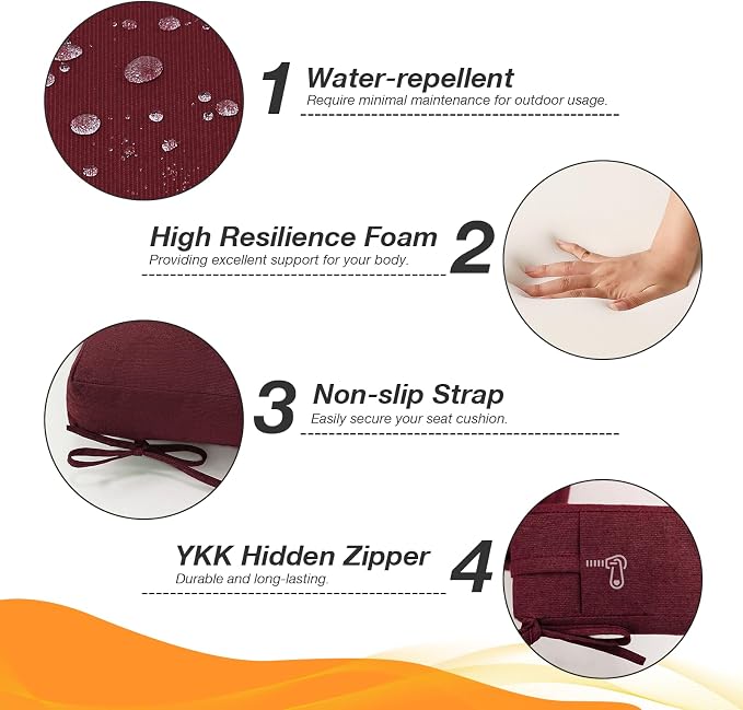 Unimatta Sunbrella Outdoor High Back Chair Cushion Seat Pads, 44 x 21 Inch Water-Repellent & Fade-Resistant Patio Furniture Cushions with Ties for Adirondack, Rocking Chairs, Spectrum Ruby