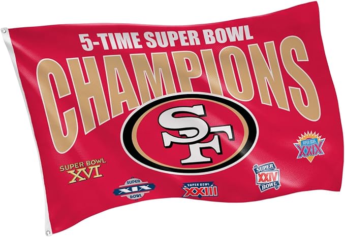 Team Sports America NFL San Francisco 49ers Multi-Win Superbowl Champions 3x5 Flag for Outside with Grommets | Outdoor & Indoor | Heavy Duty Flag & Banner | Works with Flag Pole for Outside House