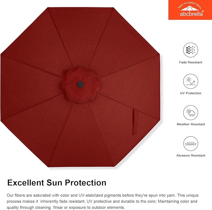 ABCCANOPY OLEFIN® 5-Year No Fading 9FT Patio Umbrella, Outdoor Table Umbrella with 8 Sturdy Ribs for Deck, Backyard, Yard (Burgundy)