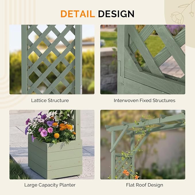 VINGLI Wooden Garden Arbor with Planter, Wedding Arch for Ceremony, Wood Garden Arbour Trellis for Plant Climbing, Pergola for Garden Backyard, Lawn, Outdoor (Olive Green)