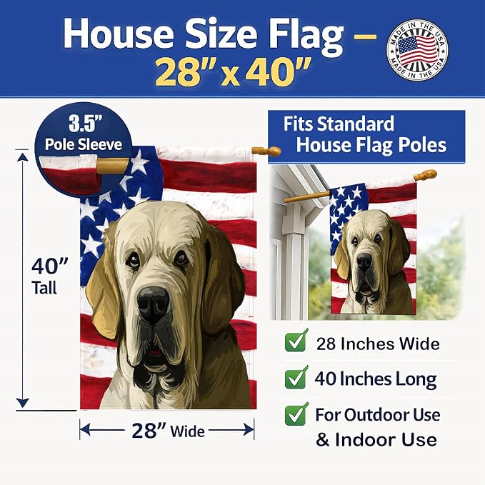 Caroline's Treasures CK6718CHF Spanish Mastiff Dog American Flag House Flag Large Porch Sleeve Pole Decorative Outside Yard Banner Artwork Wall Hanging, Polyester, House Size, Multicolor