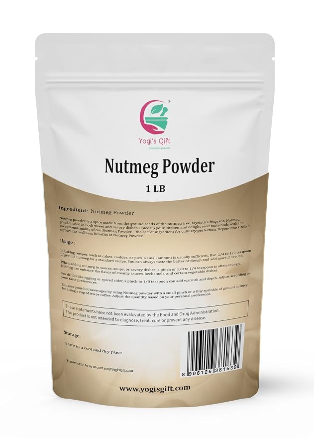 Nutmeg Ground 1 LB | Excellent Aroma and Incredible Flavor | Fresh Ground Nutmeg Spice for Baking, Cooking, Smoothies and Seasonings | Non GMO, Ethically Sourced | By Yogi's Gift®