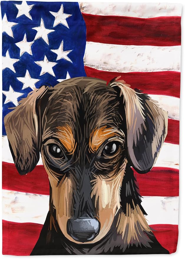 Caroline's Treasures CK6699CHF Serbian Hound Dog American Flag House Flag Large Porch Sleeve Pole Decorative Outside Yard Banner Artwork Wall Hanging, Polyester, House Size, Multicolor