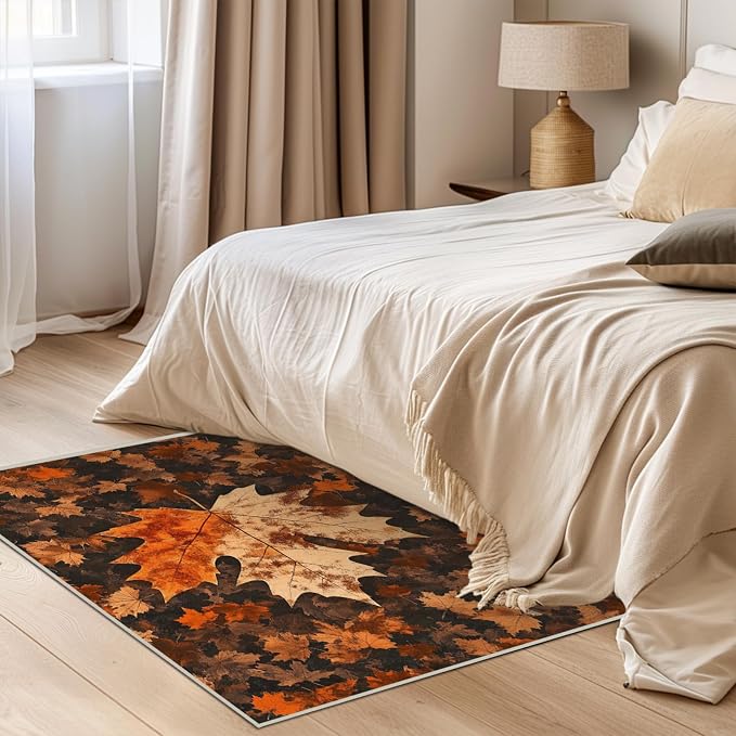 2x3 Maple Leaf Area Rugs Boho Maple Leaf Autumn Fall Vintage Rug for Bathroom Kitchen Entryway Indoor Soft Non-Slip Thin Carpet Modern Abstract Rugs for Dining Room Under Table Washable Machine