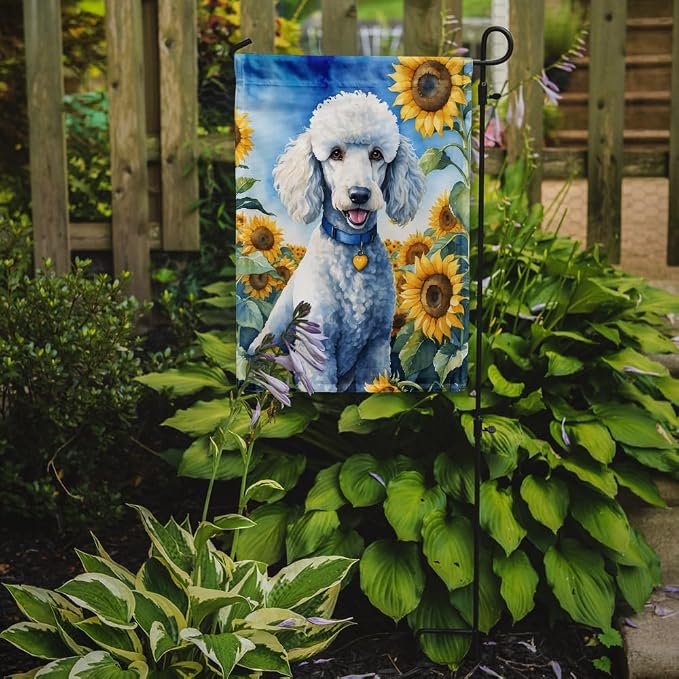 Caroline's Treasures DAC6142GF White Poodle in Sunflowers Garden Flag Mailbox Flag Decorative Yard Flag Banner Outside Patio Artwork Yard Flower Beds, Garden Size, Multicolor