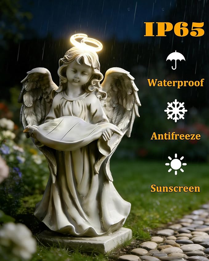 Solar Angel Statue with Bird Feeder for Outdoor Garden Decor | for Patio, Yard, Lawn, Balcony, Gift for Mother, Grandmother, Women