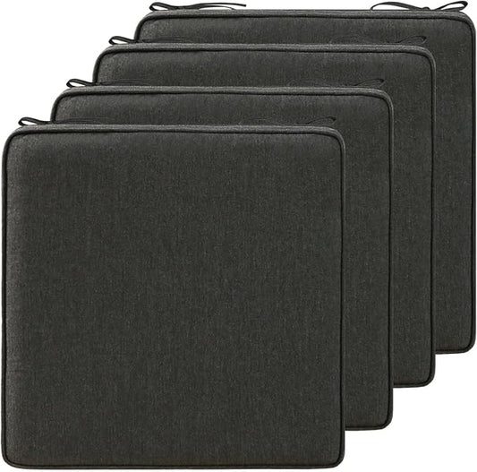 19 x 19 Inch Sunbrella Outdoor Chair Cushions with Tie Straps, Set of 4 Thick Water Repellent Square Patio Chair Pads for Garden Lawn Patio Furniture, Canvas Soot