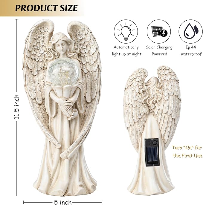 Angel Statues for Garden-Garden Angels Outdoor Statue - Solar Angels Figurines Holding Glass Ball Flower for Outdoor Decor or Housewarming
