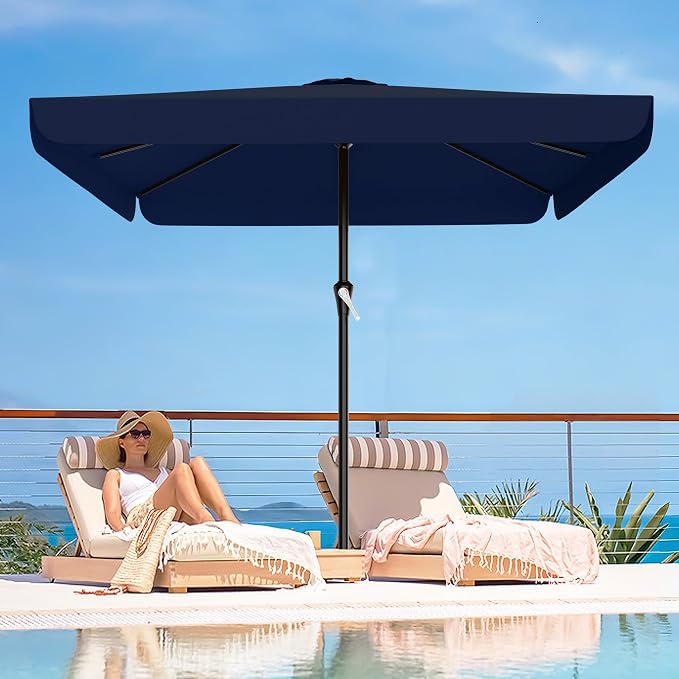 AreShark 8 X 10 FT Large Rectangular Patio Umbrella with Valance, Outdoor Table Market Umbrella w/Crank & 8 Ribs, Rectangle Outdoor Umbrellas for Garden, Deck, Yard and Poolside, Navy