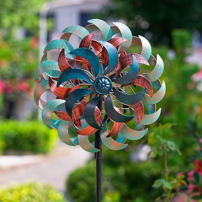 Stargarden Wind Spinners for Yard and Garden, 6 Layers Windmill | Metal Wind Sculptures & Spinners with Sturdy Stakes, Metal Yard Art Decoration