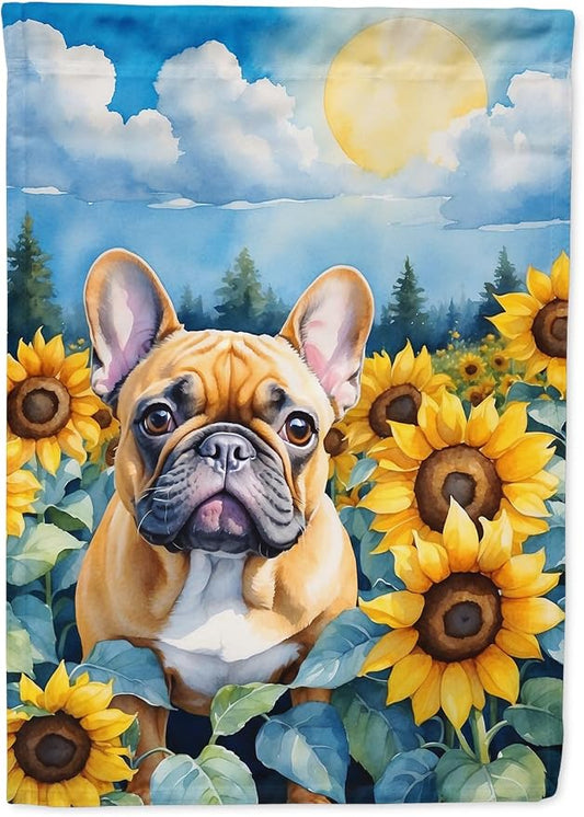 Caroline's Treasures DAC6080CHF French Bulldog in Sunflowers House Flag Large Porch Sleeve Pole Decorative Outside Yard Banner Artwork Wall Hanging, Polyester, House Size, Multicolor