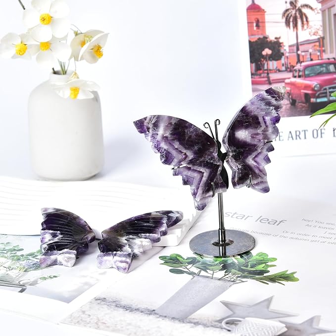 JIC Gem Chevron Amethyst Crystal Butterfly Art Gemstone Figurine1 Pair, 10cm