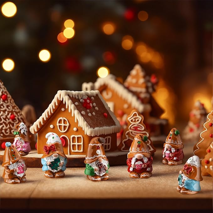 80 Pcs Gingerbread Man Mini Resin Gnomes Gingerbread Man Miniature Gnomes Figurines Tiny Resin Statues Xmas Table Centerpieces for Patio Garden Ornament to Hide