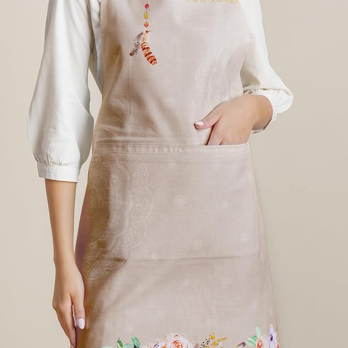 Maison d' Hermine Aprons for women with Pocket 100% Cotton (27.50"x31.50") | Adjustable Neck Strap & long ties Apron Men Chef Wedding Cooking Gardening Server Maid