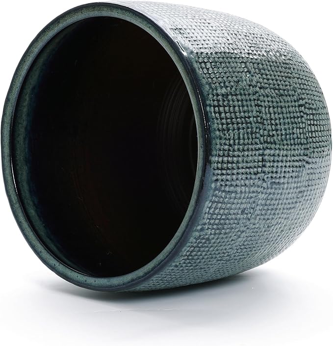 LuxenHome 15.75" Dia Large Ceramic Pots for Plants, Modern Green Glazed Planters for Outdoor Plants, Round Indoor Flower Pots with Drainage Hole and Rubber Plug for Home Garden Patio