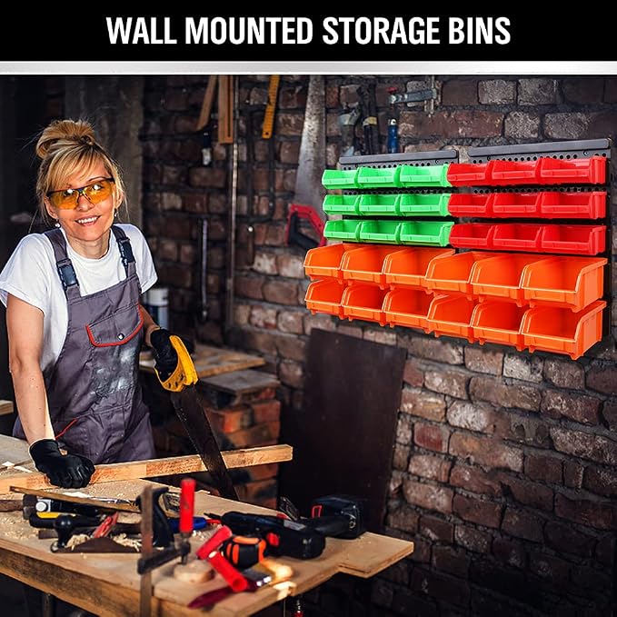SWANLAKE GARDEN TOOLS 30-Bin Wall-Mounted Storage Bins, Heavy-Duty Garage Tool Organizer for Screws, Nuts, Bolts, Nails, Small Hardware Parts - Easy Installation and Customizable