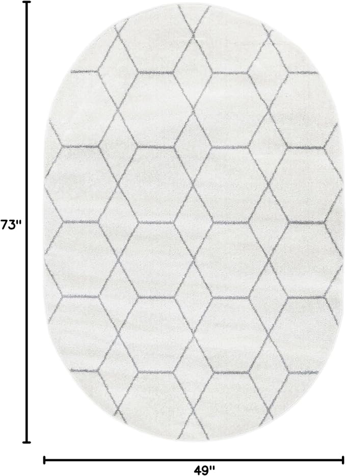 Unique Loom Trellis Frieze Collection Area Rug - Geometric (4' x 6' Oval, Ivory/ Gray)