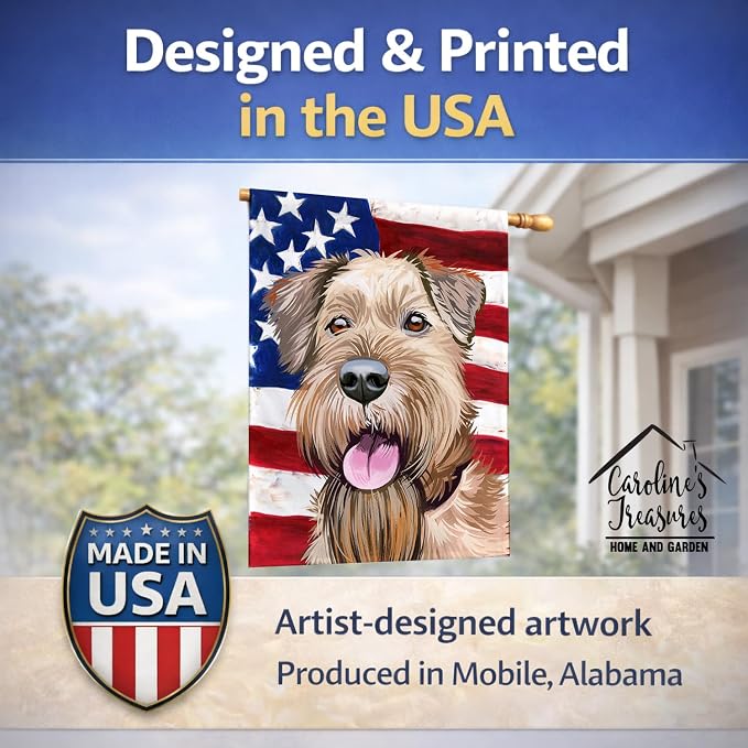 Caroline's Treasures CK6571CHF Irish Terrier American Flag House Flag Large Porch Sleeve Pole Decorative Outside Yard Banner Artwork Wall Hanging, Polyester, House Size, Multicolor