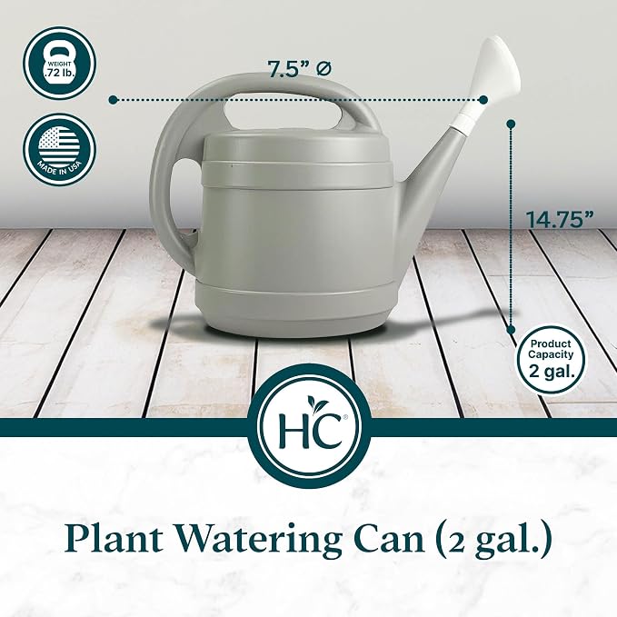 Standard Watering Can - Plant Watering Can - Small Plastic Garden Water Pot for Indoor Outdoor Plants Flowers by The HC Companies, 2 Gallon, Cool Gray