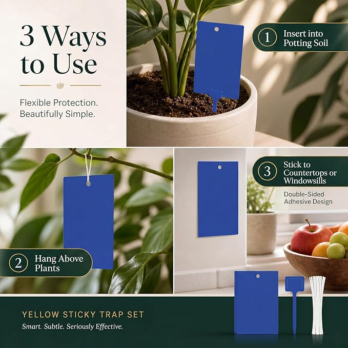 Qualirey 50 Pcs Blue Sticky Traps for Gnats, 6 x 8 Inch Dual Sided Gnat Traps for Indoor Outdoor Plants, Fungus Gnat Sticky Cards for Fruit Flies Whiteflies Thrips, Twist Ties and Plastic Holders