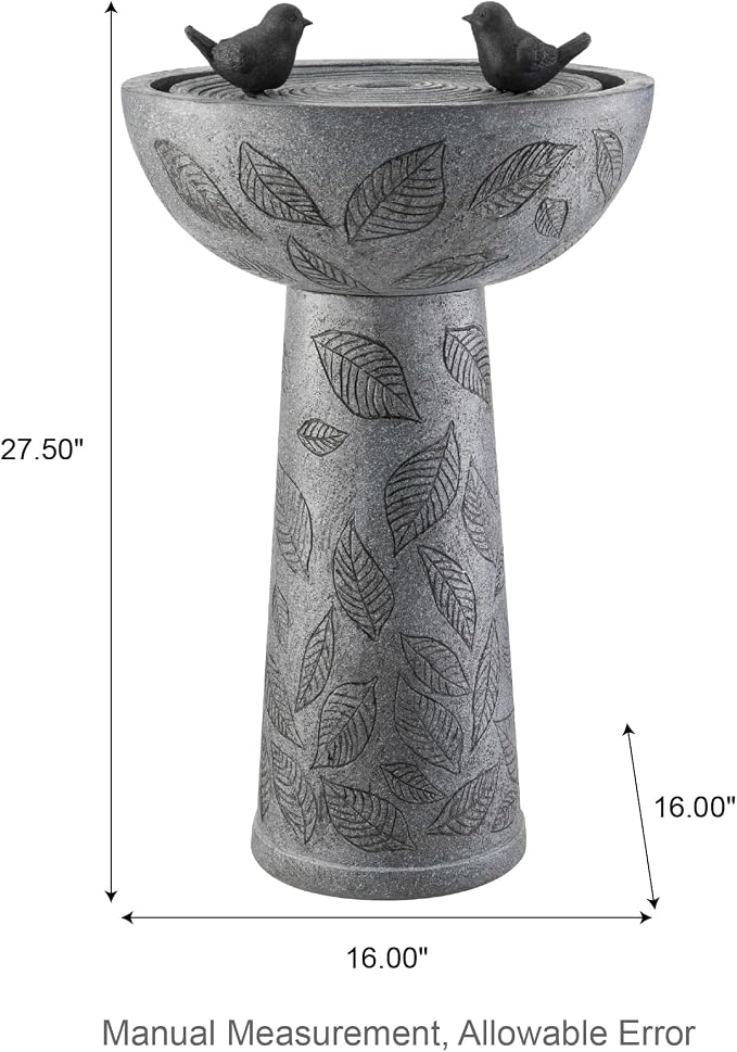 Glitzhome Outdoor Water Fountain with Lights & Pump, Bird Bath Fountain with Birds, 27.5" H Polyresin Floor Waterfall Fountains Water Feature for Garden, Yard, Patio, Home Decor