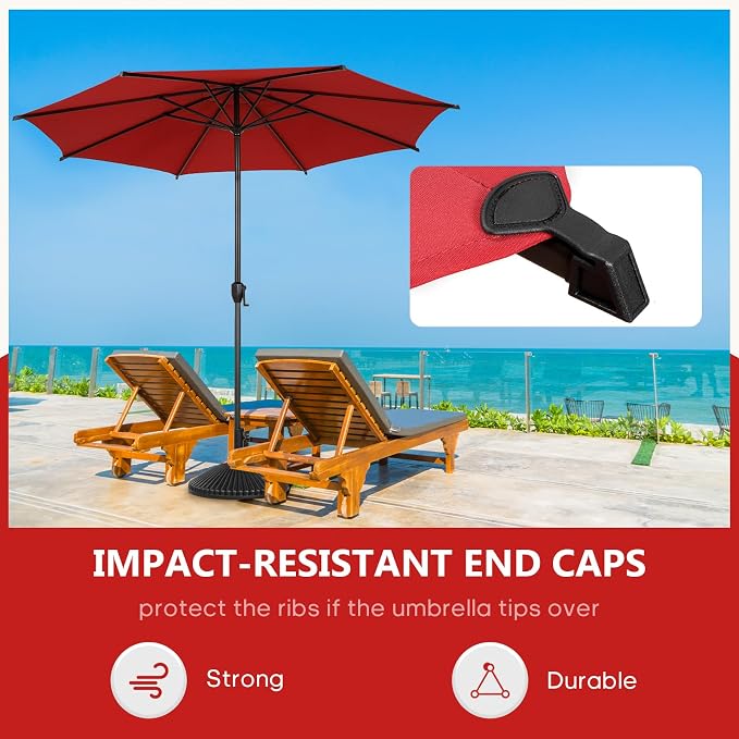 Abba Patio 11FT Lyon Outdoor Patio Umbrella Outdoor Table Umbrella with Push Button Tilt and Crank Market Umbrella 8 Sturdy Ribs UV Protection Waterproof for Garden Deck Backyard Pool Dark Red