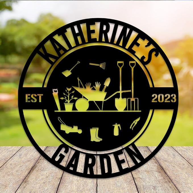 MeMate Garden Signs, Personalized Metal Signs, Garden Sign to Personalize, Large Sign for She Shed Garden, Customized Name Wall Art for Garden Outdoor Decor, Personalized Outdoor Plaque