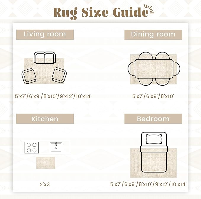 6x9 Area Rugs for Living Room: Washable Moroccan Geometric Boho Rug Farmhouse Non Slip Stain Resistant Large Rug Low Pile Soft Carpet for Bedroom Dining Room Home Office Children Room (Beige,6'x9')
