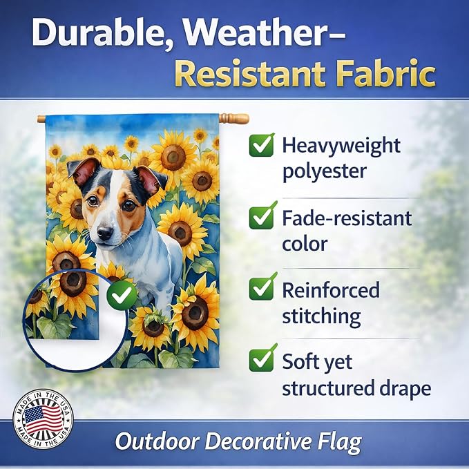 Caroline's Treasures DAC6102CHF Jack Russell Terrier in Sunflowers House Flag Large Porch Sleeve Pole Decorative Outside Yard Banner Artwork Wall Hanging, Polyester, House Size, Multicolor