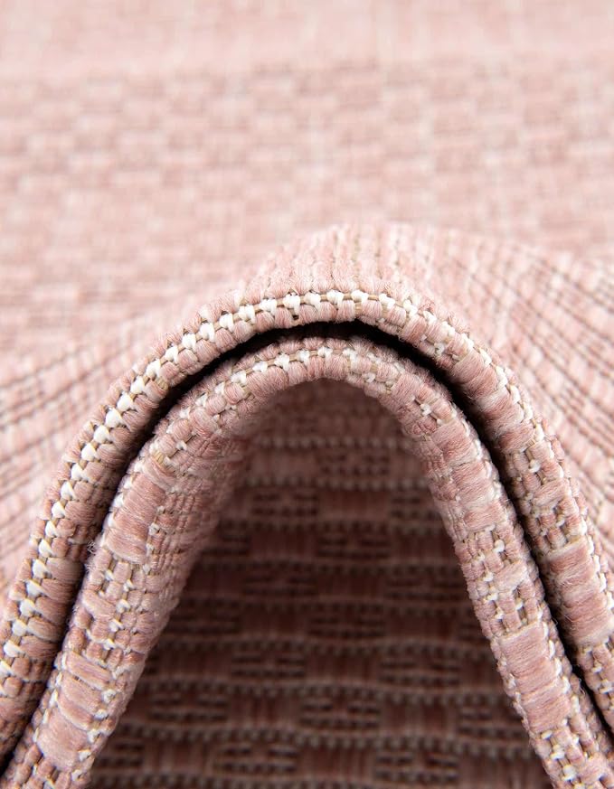 Unique Loom Collection Casual Transitional Solid Heathered Indoor/Outdoor Flatweave Area Rug (10' x 13' 1" Rectangle, Whisper Pink/Ivory)
