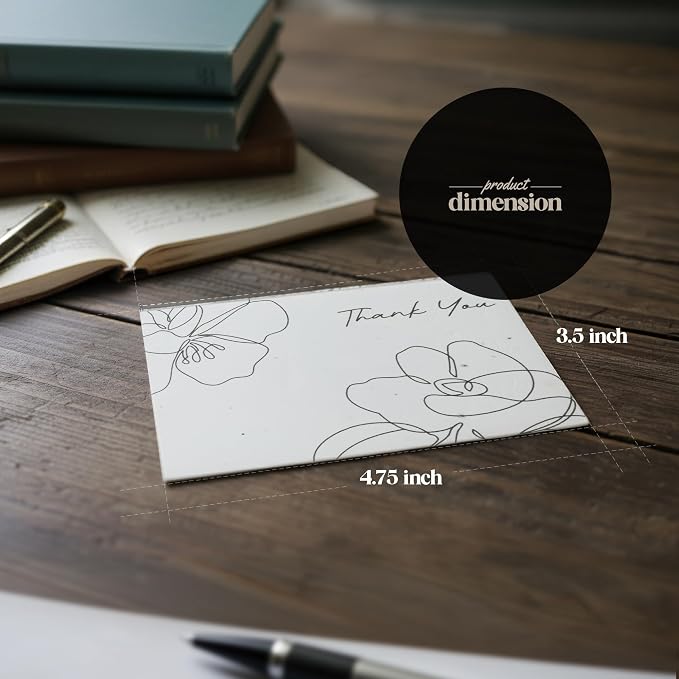 Thank You Cards – 5 Sets of Gift Cards with White Envelope Each, Embedded with Wildflower Seeds, Plantable and Writable Greeting Cards for Weddings, Baby Showers, Teachers, Friends, Business, and Everyday Gratitude