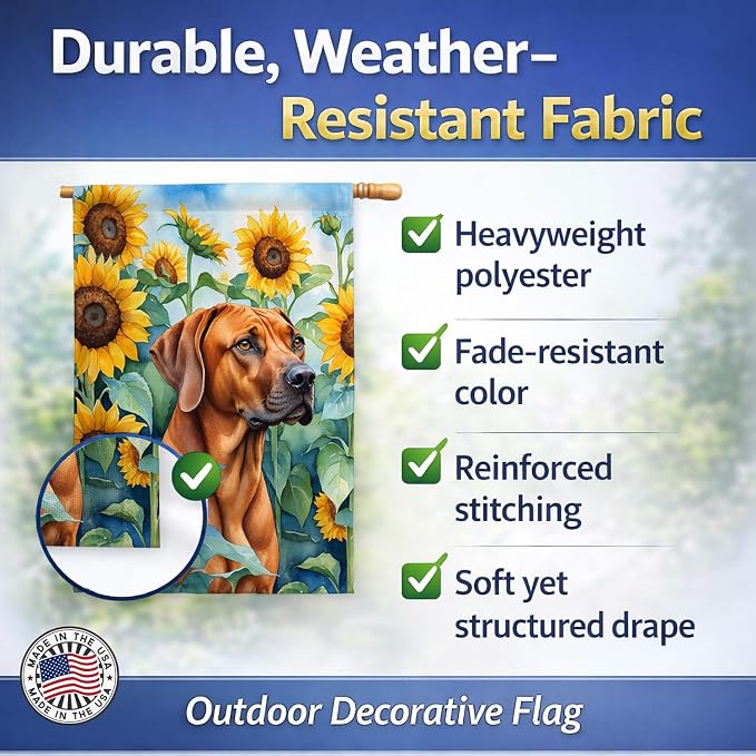 Caroline's Treasures DAC6149CHF Rhodesian Ridgeback in Sunflowers House Flag Large Porch Sleeve Pole Decorative Outside Yard Banner Artwork Wall Hanging, Polyester, House Size, Multicolor