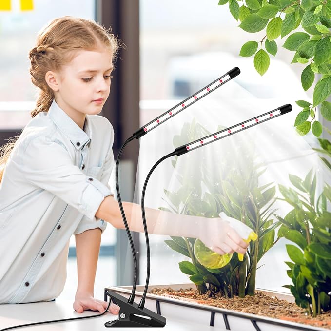 SDOVUERC Full Spectrum 2026 Grow Lights for Indoor Plants, Dual Head Clip Plant Lights with 6/12/18H Timer,3 Light Modes,5 Dimming Level for Plant Growing(Pack 2)