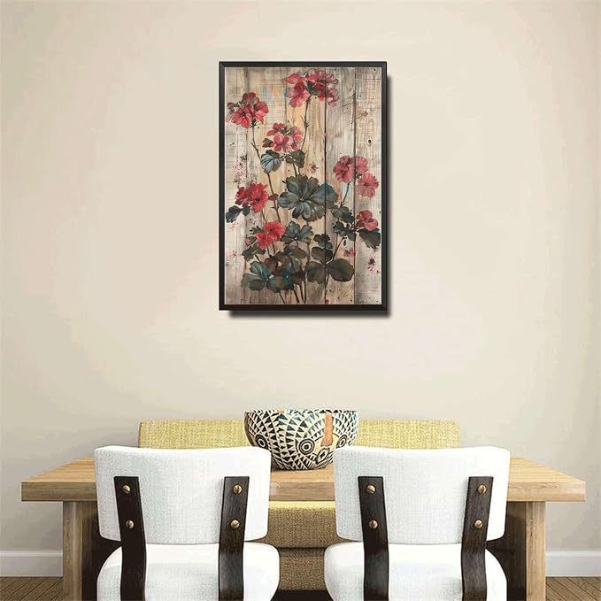 Metal Sign Tin Sign Vintage Wall Art Rustic Garden Pelargoniums Tin Sign for Vintage Wall Art Shabby Chic Gardens and Distressed Wood Tin Sign for Room 8×12 Inches with Metal Frame
