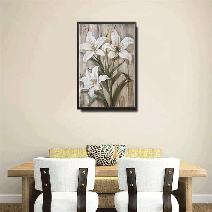 Metal Sign Tin Sign Vintage Wall Art Rustic Charm Lilies Tin Sign for Easy Installation Weather Resistant Design and Vintage Aesthetic Inspirational Wall Art for Bar 6×8 Inches with Metal Frame