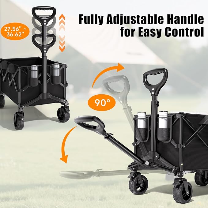 Collapsible Wagon Cart, 480lbs Heavy Duty Beach Wagon with All-Terrain Universal Wheels & Adjustable Handle, Portable Utility Wagons Carts for Camping, Garden, Grocery, Fishing & Sports