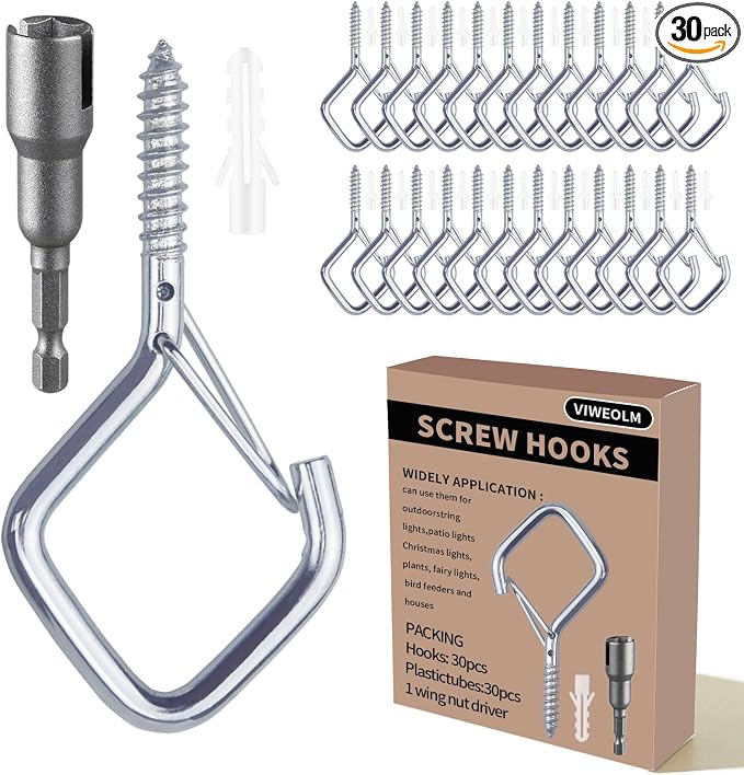 30 Pcs Silver Eye Hooks Screw Heavy Duty,Ceiling Hooks for Hanging Plants,String Lights,Cup,Wind Chime,Bird Feeders. Plant Hanger Indoor&Outdoor