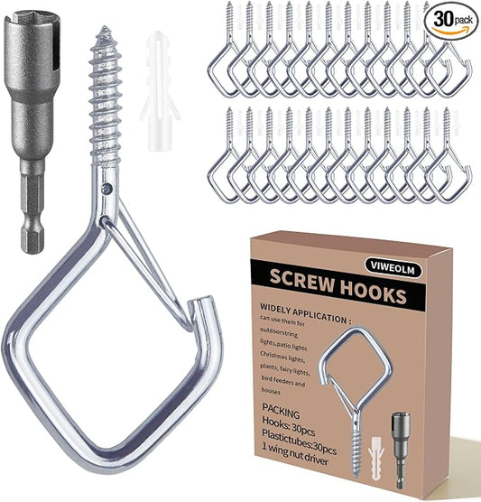 30 Pcs Silver Eye Hooks Screw Heavy Duty,Ceiling Hooks for Hanging Plants,String Lights,Cup,Wind Chime,Bird Feeders. Plant Hanger Indoor&Outdoor