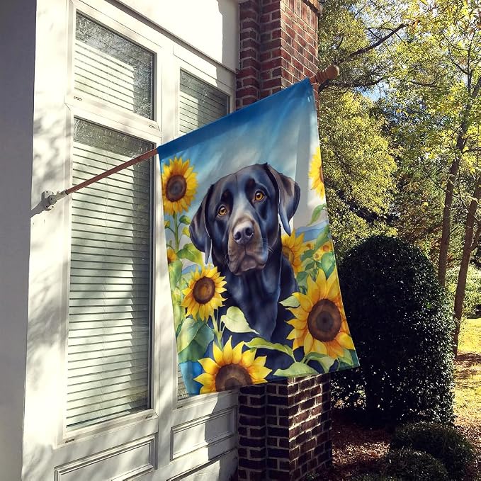 Caroline's Treasures DAC6109CHF Labrador Retriever in Sunflowers House Flag Large Porch Sleeve Pole Decorative Outside Yard Banner Artwork Wall Hanging, Polyester, House Size, Multicolor