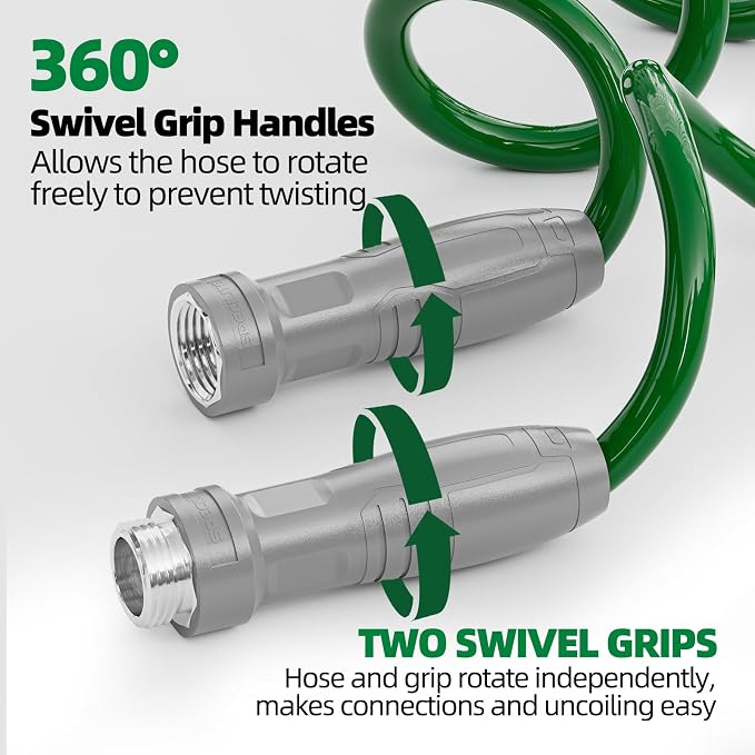 SPECILITE 3/8" Lightweight Coil Garden Hose 75FT, EVA Flexible Curly Water Pipes with 6-Pattern Spray Nozzle for Boat, Greenhouse, Yard, Patio, Green