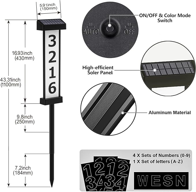House Numbers for Outside [ Light up Dual-Sided Illuminated ], Solar Address signs for Yard with Plaque Stakes Outdoor Waterproof Illuminated Address Numbers for House Garden Patio Lawn