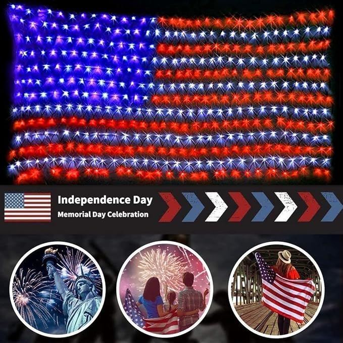 MZD8391 American Flag Lights 420 Super Bright LEDs, Waterproof LED US Flags Light for 4th of July Decorations, Memorial Day, Independence Day, Garden, Yard, Holiday, Party, Christmas Decorations