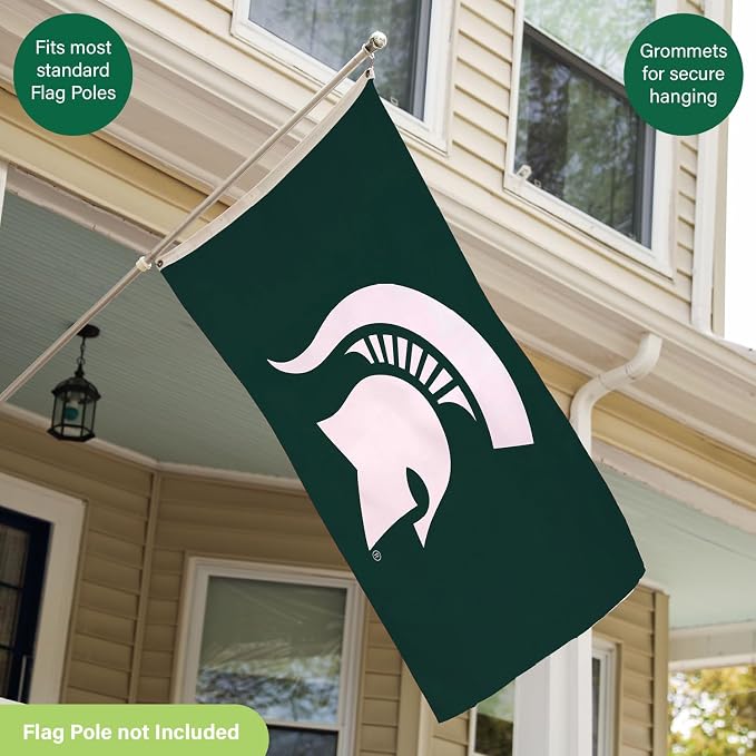 NCAA Michigan State University Flag with Grommets, 3'x5' MSU Spartans Outdoor College Flags & Banners for Garden Patio Indoor Wall Décor