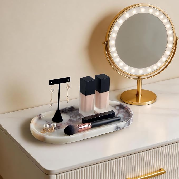 Luxury Natural Oval Marble Tray – 11.8 x 5.9-Inch Calacatta Viola Stone Vanity Tray, Large Makeup Organizer for Perfume Skincare Products, Decorative Tray for Bathroom Coffee Table & Dresser