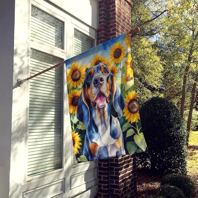 Caroline's Treasures DAC6007CHF American English Coonhound in Sunflowers House Flag Large Porch Sleeve Pole Decorative Outside Yard Banner Artwork Wall Hanging, Polyester, House Size, Multicolor