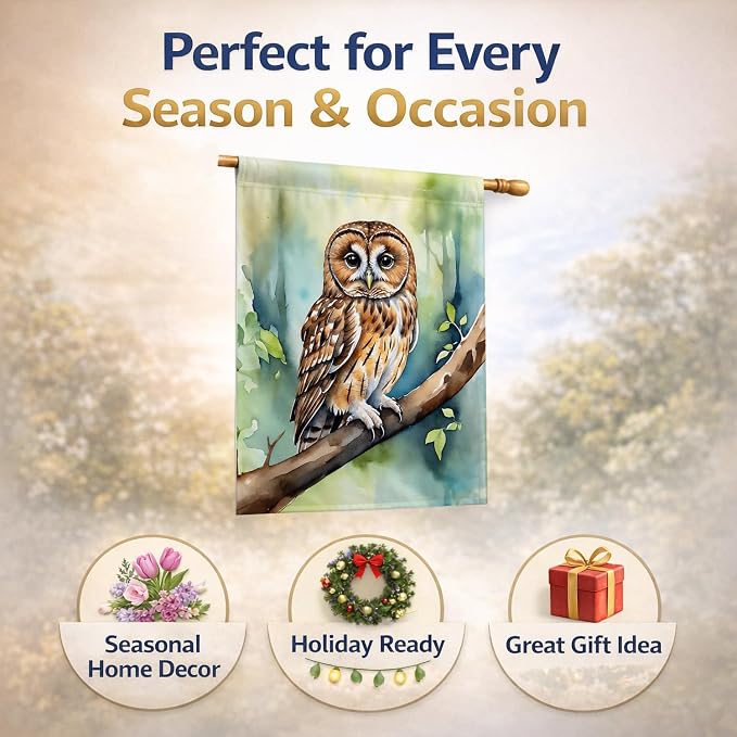 Caroline's Treasures Tawny Owl House Flag Large Porch Sleeve Pole Decorative Outside Yard Banner Artwork Wall Hanging, Polyester, House Size, Multicolor