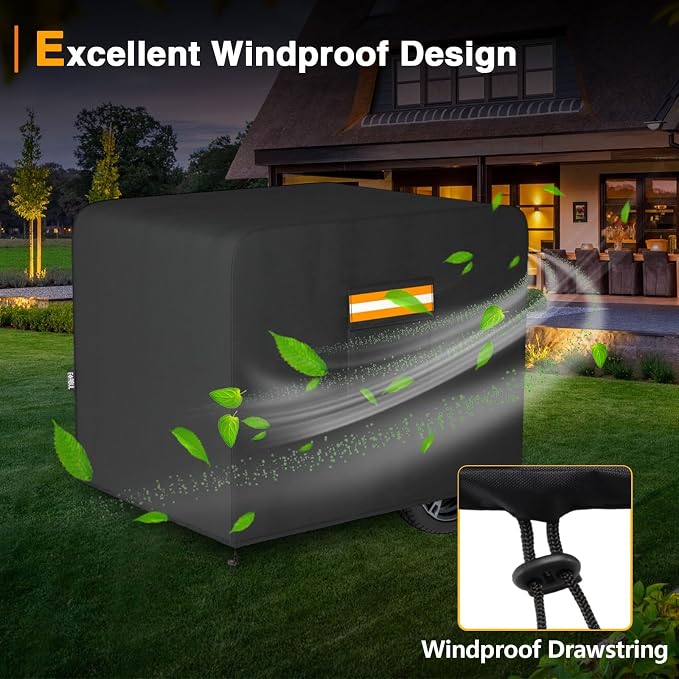 EVRBUL Generator Cover, 32’’L x 24’’W x 24’’H Heavy Duty Waterproof 420D All-Weather Generator Cover with Storage Pocket Compatible with Most Generators 5000-10000 Watt (Black)